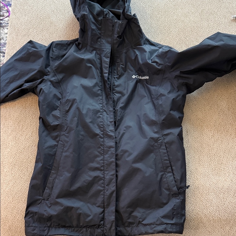 Columbia Black Hooded Rain Shell Jacket